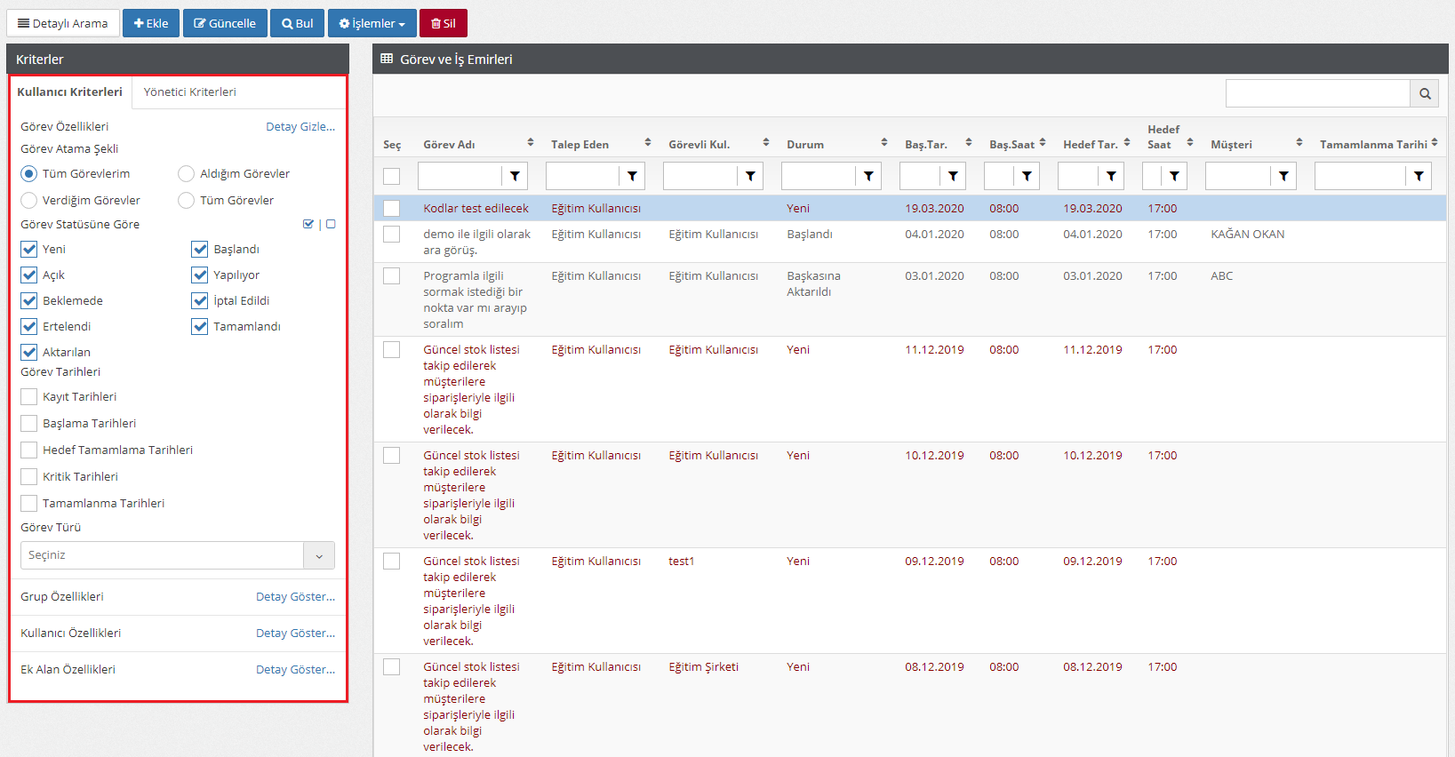 Görev ve İş Yönetimi – Detaylı Arama Özelliği Nasıl Kullanılır?